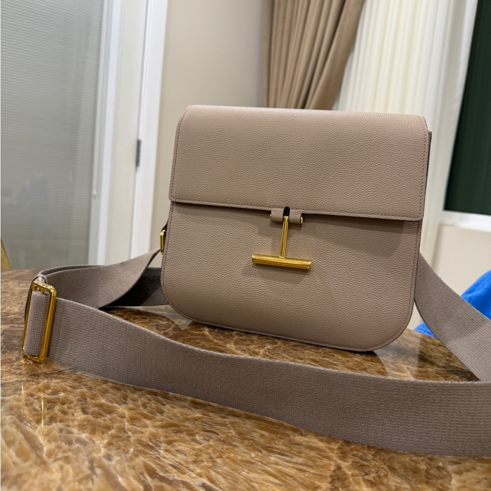 Tom Ford Beige Crossbody Bag with Gold Accent
